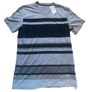 American Rag Mens V-neck Striped, Short Sleeve Shirt-Gray/Black-Size Small-NWT